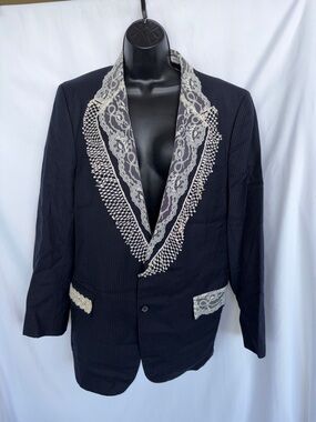 Neil & David Gorgeous Blazer, upcycled style, pinstripes & lace, sz 6/8